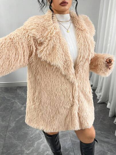 SHEIN معطف فرو اصطناعي للنساء ب