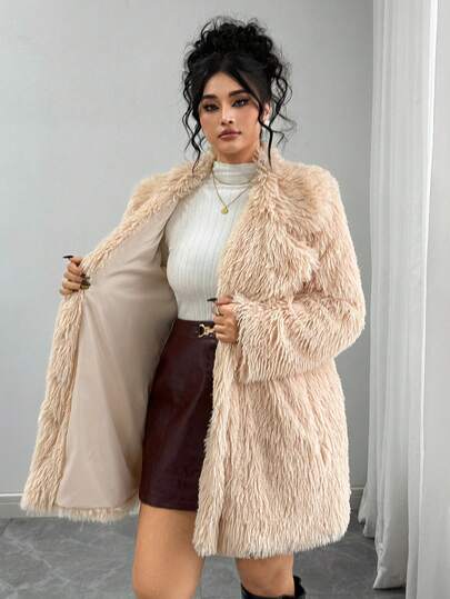 SHEIN معطف فرو اصطناعي للنساء ب
