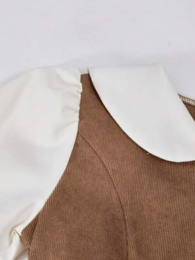 SHEIN Vintaside Kids فستان بلوك ملون مع طوق للبنات، طراز أنيق مناسب للكريسماس وحفلات عيد الميلاد والارتداء اليومي والمظهر الجامعي، مناسب للخريف والشتاء