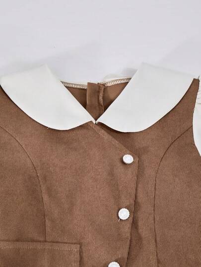 SHEIN Vintaside Kids فستان بلوك ملون مع طوق للبنات، طراز أنيق مناسب للكريسماس وحفلات عيد الميلاد والارتداء اليومي والمظهر الجامعي، مناسب للخريف والشتاء