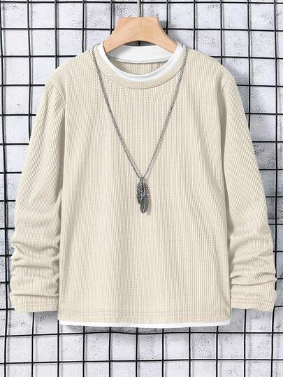 SHEIN قميص كاجوال مصنوع من قماش الفافل مناسب للأولاد المراهقين، مناسب للاستخدام اليومي في فصلي الربيع والخريف