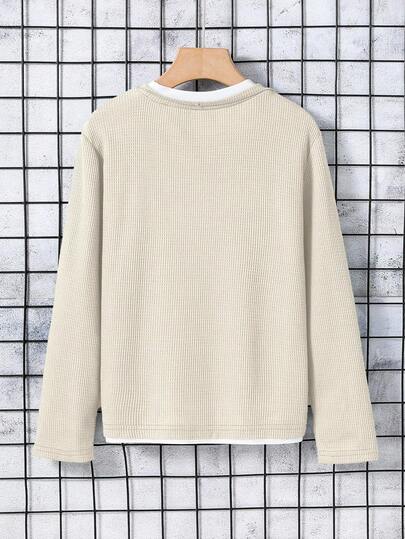 SHEIN قميص كاجوال مصنوع من قماش الفافل مناسب للأولاد المراهقين، مناسب للاستخدام اليومي في فصلي الربيع والخريف