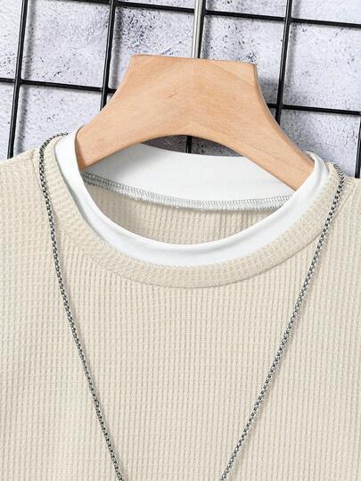 SHEIN قميص كاجوال مصنوع من قماش الفافل مناسب للأولاد المراهقين، مناسب للاستخدام اليومي في فصلي الربيع والخريف