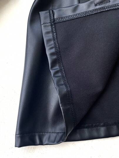 SHEIN جاكيت جلدية أنيقة بأكمام طويلة وأزرار فردية للفتاة الصغيرة