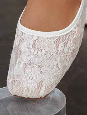 شقة ماري جين للنساء ذات أصبع القدم المربع، مزينة بالدانتيل والشبك الأزهار، أنيقة وراحة، قابلة للتنفس، سهلة الارتداء، مناسبة للارتداء اليومي والعمل