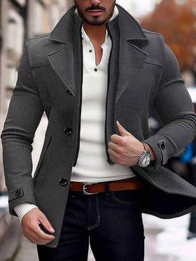 Manfinity Homme معطف كاجوال بأكمام طويلة وياقة صدر للرجال، لون أساسي رمادي أنيق وأنيق للرجال، بليزر كاجوال للرجال، للاستخدام اليومي والترفيهي والسفر والأنشطة الخارجية والبيئات العمل المريحة أو المناسبات شبه الرسمية، هدية للصديق/الزوج، هدية عيد الميلاد
