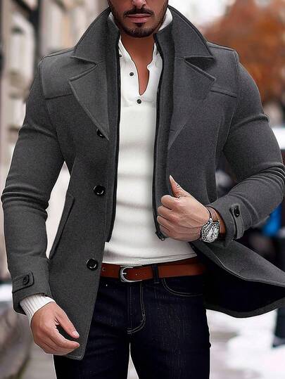 Manfinity Homme معطف كاجوال بأكمام طويلة وياقة صدر للرجال، لون أساسي رمادي أنيق وأنيق للرجال، بليزر كاجوال للرجال، للاستخدام اليومي والترفيهي والسفر والأنشطة الخارجية والبيئات العمل المريحة أو المناسبات شبه الرسمية، هدية للصديق/الزوج، هدية عيد الميلاد