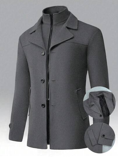 Manfinity Homme معطف كاجوال بأكمام طويلة وياقة صدر للرجال، لون أساسي رمادي أنيق وأنيق للرجال، بليزر كاجوال للرجال، للاستخدام اليومي والترفيهي والسفر والأنشطة الخارجية والبيئات العمل المريحة أو المناسبات شبه الرسمية، هدية للصديق/الزوج، هدية عيد الميلاد