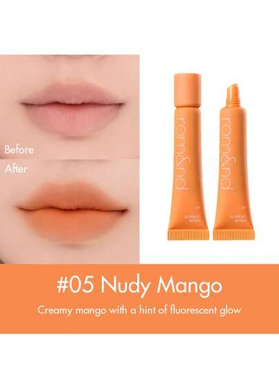 Rom&nd روماند مات لمعان الشفاه 05 مانجو عاري، ملمس رغوي خفيف، تدرج نمط ، تصميم مرآة غير لزج، لهجة دافئة تضيء البشرة، ثبات لمدة 12 ساعة، سهل التطبيق، يحتوي على حمض الهيالورونيك لترطيب العناية، أحمر شفاه رومانسي محمول، يخلق مظهر لامع فوري للمكتب، سهل التصوي