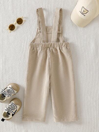 SHEIN Playful Pals جمبسوت قطيفة للأطفال الرضع من 0-3 سنوات مطرزة بحرف، لون كاكي، مناسبة للخروجات والمناسبات الكاجوال وحفلات عيد الميلاد