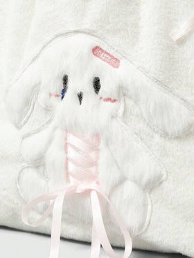 ROMWE Kawaii حقيبة كلية فتيات بتصميم كرتوني مزخرف بالفرو والأربطة