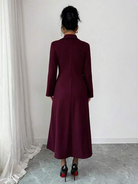 Elenzga معطف نسائي أنيق بياقة واسعة وأكمام طويلة وأزرار مزدوجة، لون أحادي، مناسب للخريف والشتاء
