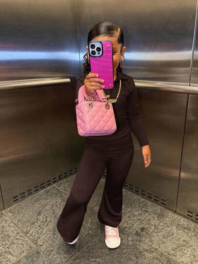 SHEIN مجموعة بنطلون وبلوزة بياقة عالية وسحاب للفتيات الصغيرات، لون أحادي، أكمام طويلة، مناسبة للارتداء اليومي والمدرسي في الصيف والخريف