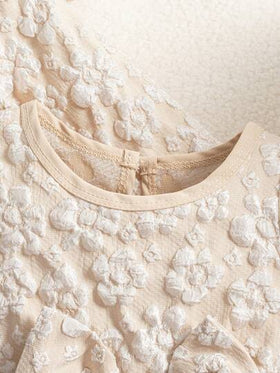 SHEIN مجموعة فستان وكارديجان للبنات الصغيرات 2 قطعة، فستان بتصميم جاكارد مع عقدة الفراشة أمامي وحاشية شبكية، وكارديجان بياقة مستديرة، تصميم بسيط وأنيق للخريف