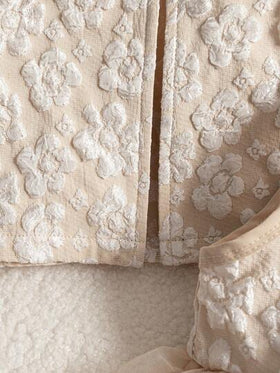 SHEIN مجموعة فستان وكارديجان للبنات الصغيرات 2 قطعة، فستان بتصميم جاكارد مع عقدة الفراشة أمامي وحاشية شبكية، وكارديجان بياقة مستديرة، تصميم بسيط وأنيق للخريف