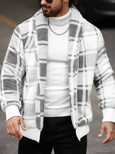 Manfinity Homme جاكيت كاجوال ذات طراز بسيط للرجال للارتداء اليومي، مناسبة لعيد الميلاد وأعياد رأس السنة والحفلات والعشاء وفصلي الخريف والشتاء، جاكيت شتوية دافئة للرجال بنمط أمريكي بجيب طويل بأكمام ملونة مربعة، هدية لللأصدقاء والزوج والحبيب