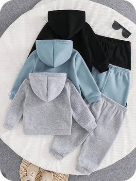 SHEIN 6 قطعة/مجموعة بدلة رياضية كاجوال لطيفة للأطفال الصبيان/البنات، هوديي مطبوع بحرف وبنطلون جوجر، ملابس أطفال مشتركة للجنسين للخريف/الشتاء
