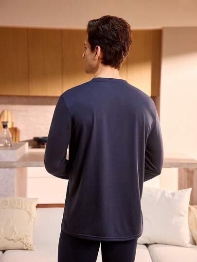 Manfinity Underwear&Sleepwear Basics ملابس علوية نوم رجالية بأكمام طويلة مطبوع عليها "SLEEP" (ناعمة ومريحة)، شتوي