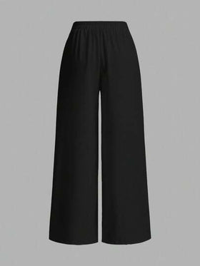 SHEIN EZwear بنطلون نسائي عادي واسع الساق مع تطريز بتصميم الحصان، مناسب للصيف والعطلات