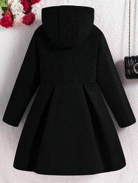 SHEIN معطف كاجوال ذو قلنسوة وأكمام طويلة مع تريم كشكش أحمر للفتيات المراهقات