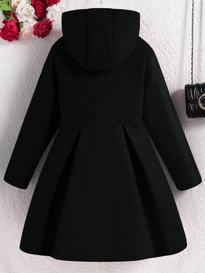 SHEIN معطف كاجوال ذو قلنسوة وأكمام طويلة مع تريم كشكش أحمر للفتيات المراهقات