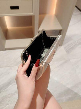 حقيبة مساء أنيقة ذات تصميم متقاطع كلاسيكي بشكل صندوق، حقيبة يد رسمية لحفلات الملابس الرسمية