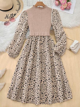 SHEIN فستان بأكمام منفوشة مزخرف بالكامل للبنات المراهقات للصيف والخريف، مناسب للارتداء اليومي والمدرسي في الصيف والخريف، متناسق مع الأم والابنة والأخوات