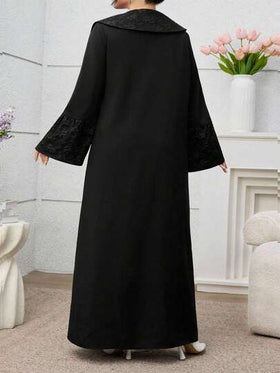 Al Najma عبايات رداء أنيق من الجاكار ذو لون أسود أحادي