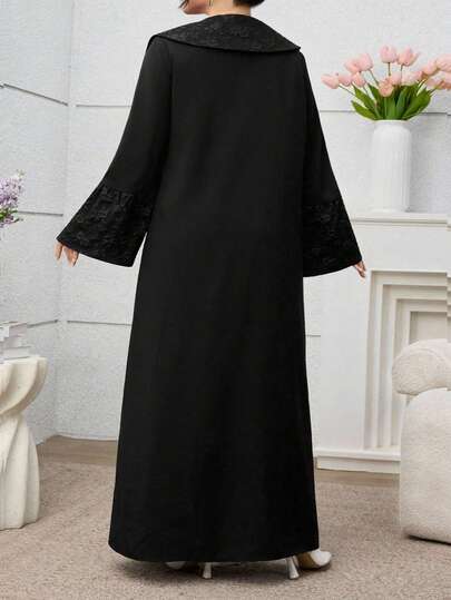 Al Najma عبايات رداء أنيق من الجاكار ذو لون أسود أحادي