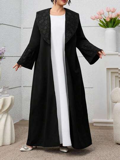 Al Najma عبايات رداء أنيق من الجاكار ذو لون أسود أحادي