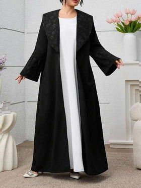 Al Najma عبايات رداء أنيق من الجاكار ذو لون أسود أحادي