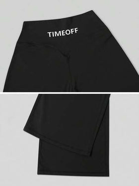 TimeOff 1 قطعة سروال رياضي نسائي ذو خطوط عريضة مستقيمة، بطبعة حرفية، ذو رفع وشكل V مرن، أسود للربيع