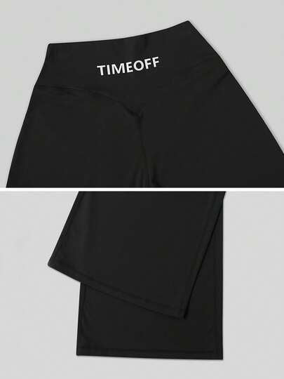 TimeOff 1 قطعة سروال رياضي نسائي ذو خطوط عريضة مستقيمة، بطبعة حرفية، ذو رفع وشكل V مرن، أسود للربيع