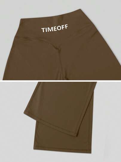 TimeOff 1 قطعة سروال رياضي نسائي بخط V بسيط مرن ذو ساق واسعة مستقيمة مطبوع عليه حرف للربيع