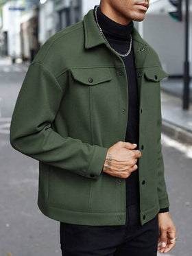 Manfinity Homme معطف طويل الأكمام بلون أحادي الصدر كاجوال، خريف/شتاء