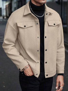 Manfinity CasualCool معطف طويل الأكمام كاجوال بأزرار أمامية وكتف منخفض للرجال للخريف