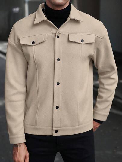 Manfinity CasualCool معطف طويل الأكمام كاجوال بأزرار أمامية وكتف منخفض للرجال للخريف