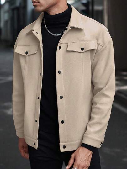 Manfinity CasualCool معطف طويل الأكمام كاجوال بأزرار أمامية وكتف منخفض للرجال للخريف