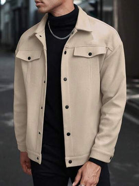 Manfinity CasualCool معطف طويل الأكمام كاجوال بأزرار أمامية وكتف منخفض للرجال للخريف