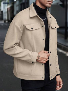 Manfinity CasualCool معطف طويل الأكمام كاجوال بأزرار أمامية وكتف منخفض للرجال للخريف