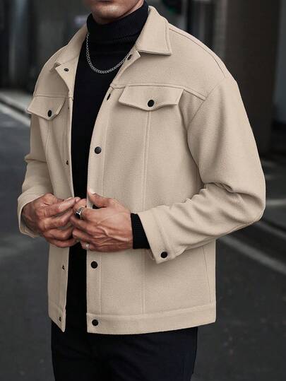 Manfinity CasualCool معطف طويل الأكمام كاجوال بأزرار أمامية وكتف منخفض للرجال للخريف