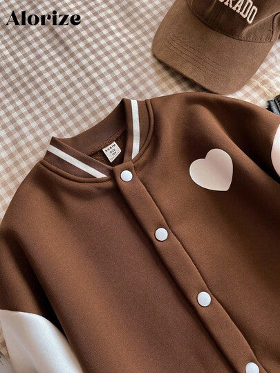 SHEIN جاكيت بيسبول مبطنة بالحرارة للفتيات المراهقات، بنمط كابيبارا الكرتوني المتنوع، مناسبة للمدرسة واليومي والمنزل، للخريف والشتاء