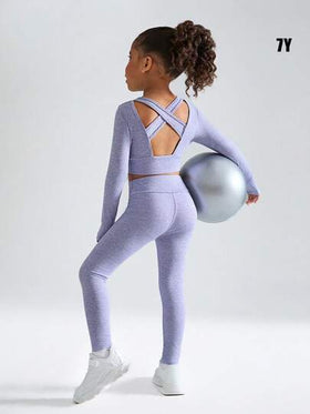 SHEIN طقم أزياء للفتيات الصغيرات، ملابس علوية بتصميم ظهر مفتوح وأكمام طويلة وياقة مستديرة مع بنطلون ضيق، مناسب للارتداء اليومي العادي في جميع المواسم