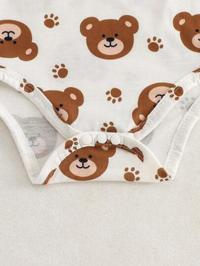 SHEIN Playful Pals مجموعة ملابس طفل ولد مكونة من 2 قطعة، بدلة طويلة الأكمام + سروال بيب، مطرزة بالدب والحرف، بدلة كاجوال كرتونية، بدلة طفل دب بني، ملابس طفل صغير، ملابس طفل ولد حديث الولادة من 1 شهر إلى 18 شهر، ملابس طفل ولد حديث الولادة