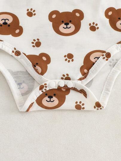 SHEIN Playful Pals مجموعة ملابس طفل ولد مكونة من 2 قطعة، بدلة طويلة الأكمام + سروال بيب، مطرزة بالدب والحرف، بدلة كاجوال كرتونية، بدلة طفل دب بني، ملابس طفل صغير، ملابس طفل ولد حديث الولادة من 1 شهر إلى 18 شهر، ملابس طفل ولد حديث الولادة