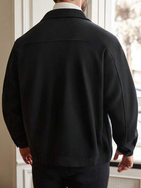 Manfinity Homme معطف طويل الأكمام كاجوال بلون سادة بسيط مع أزرار للرجال كبار الحجم، خريفي