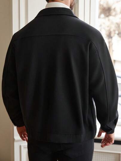 Manfinity Homme معطف طويل الأكمام كاجوال بلون سادة بسيط مع أزرار للرجال كبار الحجم، خريفي