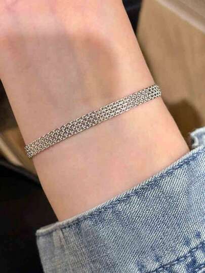 سوار فضة عيار 925 بتصميم دانتيل ساتان، إكسسوار فاخر للنساء للاستخدام اليومي، أنيق ومتعدد الاستخدامات، مناسب لعيد الحب، عيد الميلاد، الحفلات والاستخدام اليومي