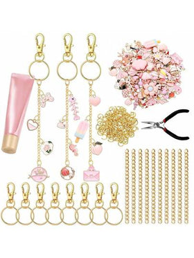 130/65 قطعة طقم صنع سلاسل المفاتيح DIY - حزمة اكسسوارات سلاسل المفاتيح الإبداعية والأنيقة، تشمل قلادة/مشبك/سلسلة امتداد من سبيكة الزنك عشوائية، مجوهرات يدوية DIY منتج إبداعي، مناسب للنساء