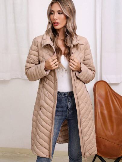 معطف طويل للنساء للخريف/الشتاء - خفيف الوزن ومريح، مع جيوب، مناسب للارتداء اليومي العادي